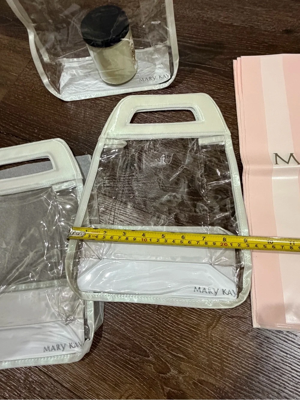 Mary Kay  Cosmetics Bag vinyl with pink reusable bag 9 total